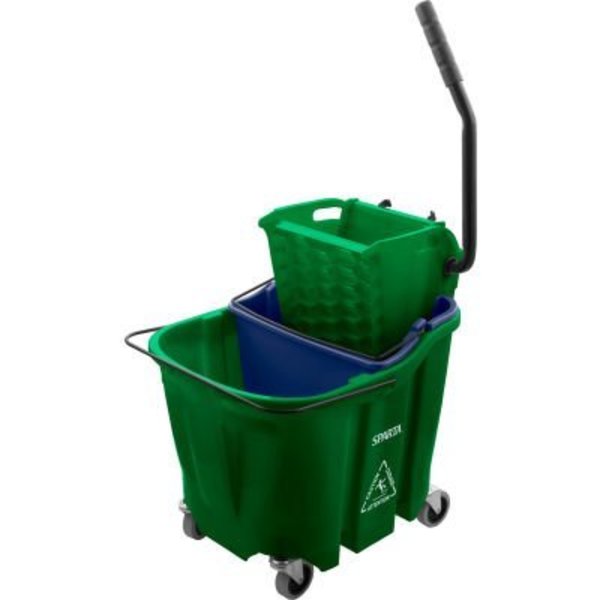 Carlisle Foodservice Sparta Mop Bucket Combo w/ Sidepress Wringer & Soiled Water Insert, 35 qt Bucket Capacity, Green 9690409